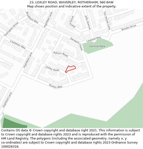 23, LOXLEY ROAD, WAVERLEY, ROTHERHAM, S60 8AW: Location map and indicative extent of plot