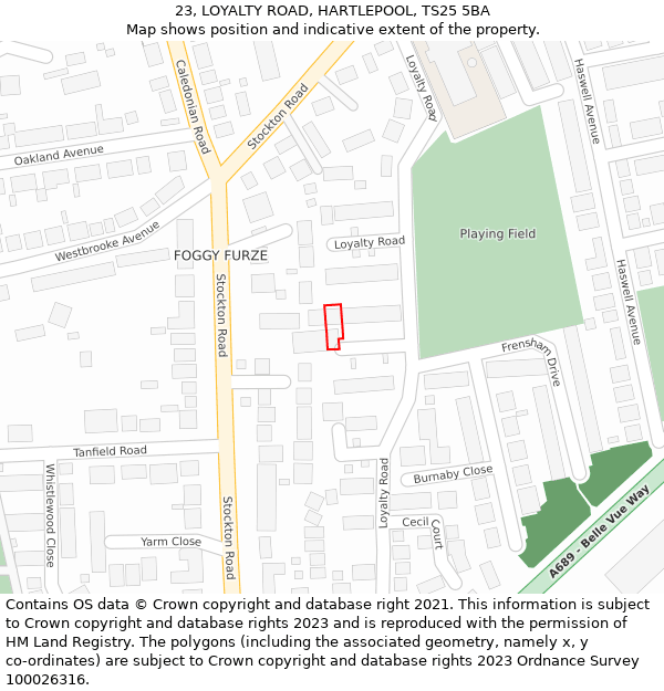 23, LOYALTY ROAD, HARTLEPOOL, TS25 5BA: Location map and indicative extent of plot