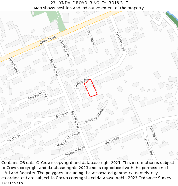 23, LYNDALE ROAD, BINGLEY, BD16 3HE: Location map and indicative extent of plot