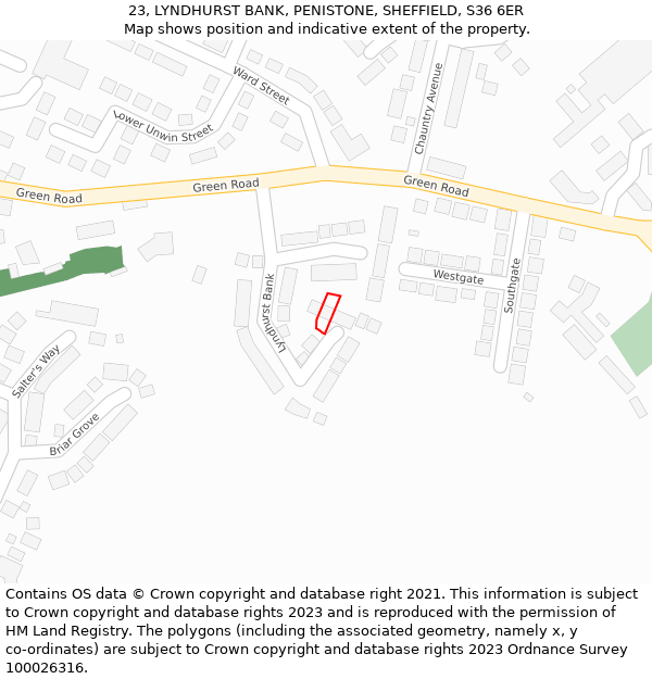 23, LYNDHURST BANK, PENISTONE, SHEFFIELD, S36 6ER: Location map and indicative extent of plot