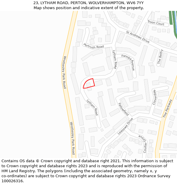 23, LYTHAM ROAD, PERTON, WOLVERHAMPTON, WV6 7YY: Location map and indicative extent of plot