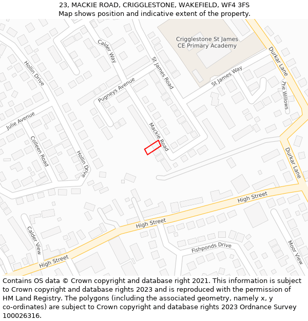 23, MACKIE ROAD, CRIGGLESTONE, WAKEFIELD, WF4 3FS: Location map and indicative extent of plot