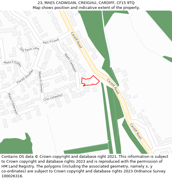 23, MAES CADWGAN, CREIGIAU, CARDIFF, CF15 9TQ: Location map and indicative extent of plot