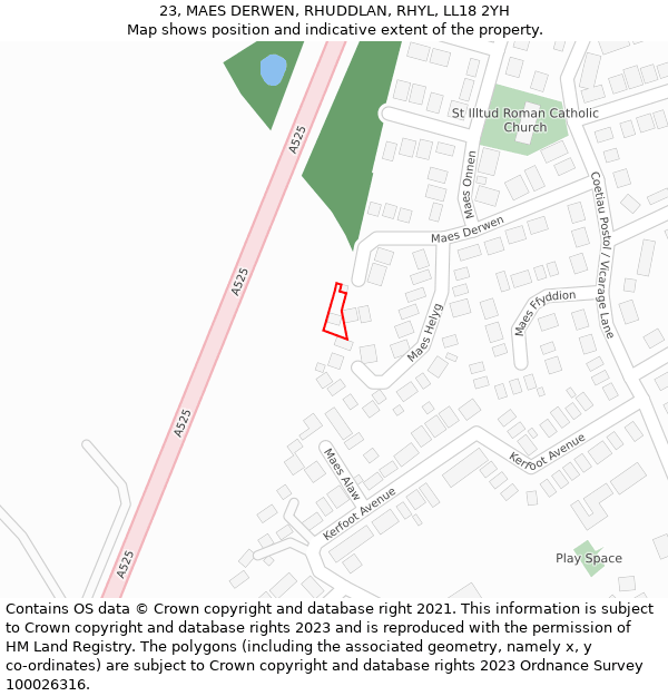 23, MAES DERWEN, RHUDDLAN, RHYL, LL18 2YH: Location map and indicative extent of plot