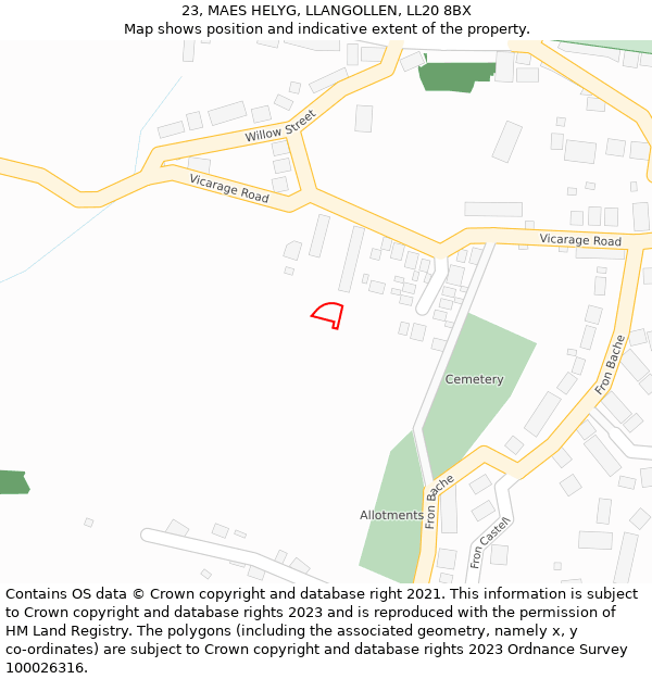 23, MAES HELYG, LLANGOLLEN, LL20 8BX: Location map and indicative extent of plot