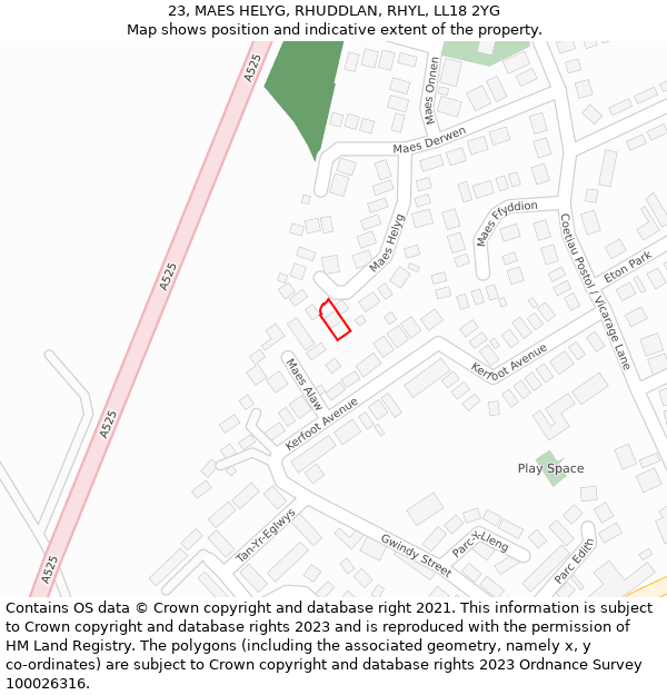 23, MAES HELYG, RHUDDLAN, RHYL, LL18 2YG: Location map and indicative extent of plot