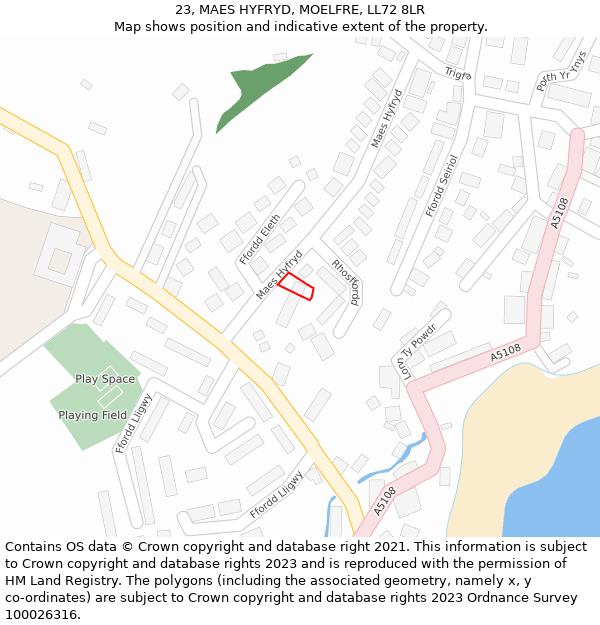 23, MAES HYFRYD, MOELFRE, LL72 8LR: Location map and indicative extent of plot