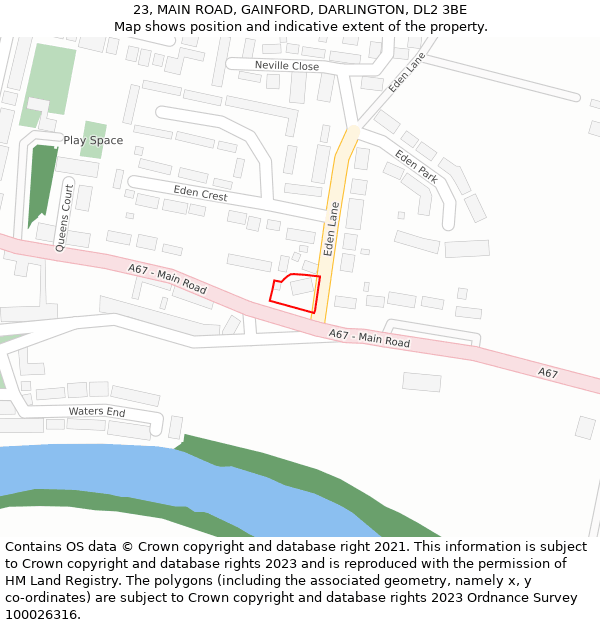 23, MAIN ROAD, GAINFORD, DARLINGTON, DL2 3BE: Location map and indicative extent of plot