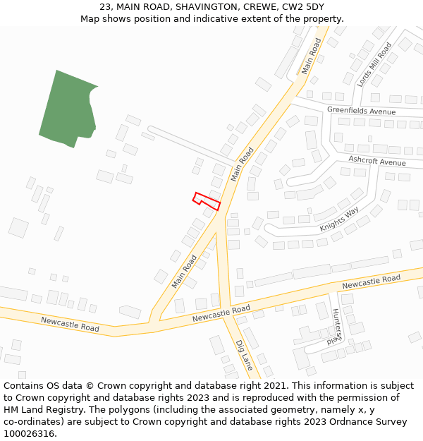 23, MAIN ROAD, SHAVINGTON, CREWE, CW2 5DY: Location map and indicative extent of plot