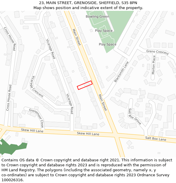 23, MAIN STREET, GRENOSIDE, SHEFFIELD, S35 8PN: Location map and indicative extent of plot