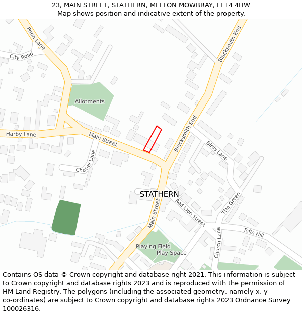 23, MAIN STREET, STATHERN, MELTON MOWBRAY, LE14 4HW: Location map and indicative extent of plot