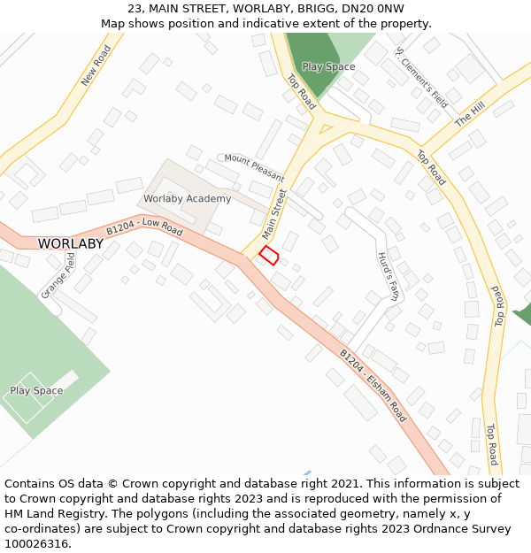 23, MAIN STREET, WORLABY, BRIGG, DN20 0NW: Location map and indicative extent of plot