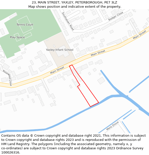 23, MAIN STREET, YAXLEY, PETERBOROUGH, PE7 3LZ: Location map and indicative extent of plot