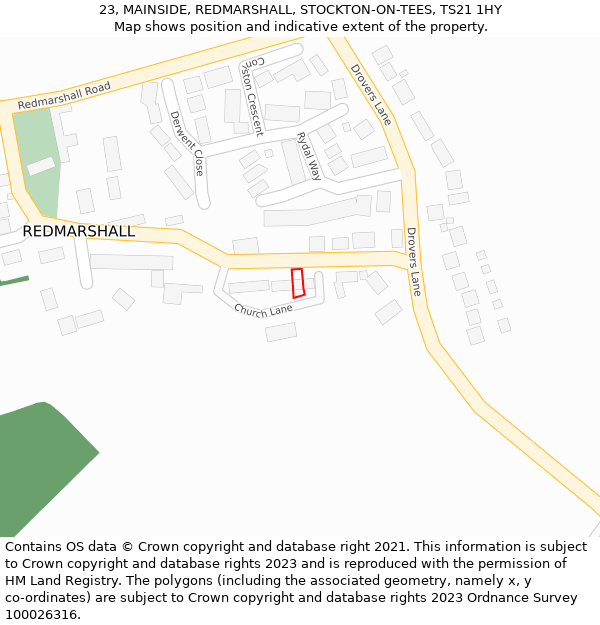 23, MAINSIDE, REDMARSHALL, STOCKTON-ON-TEES, TS21 1HY: Location map and indicative extent of plot