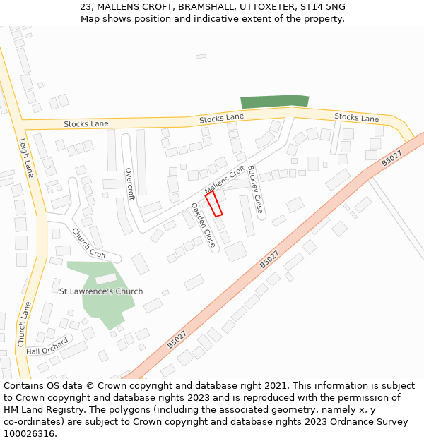 23, MALLENS CROFT, BRAMSHALL, UTTOXETER, ST14 5NG: Location map and indicative extent of plot