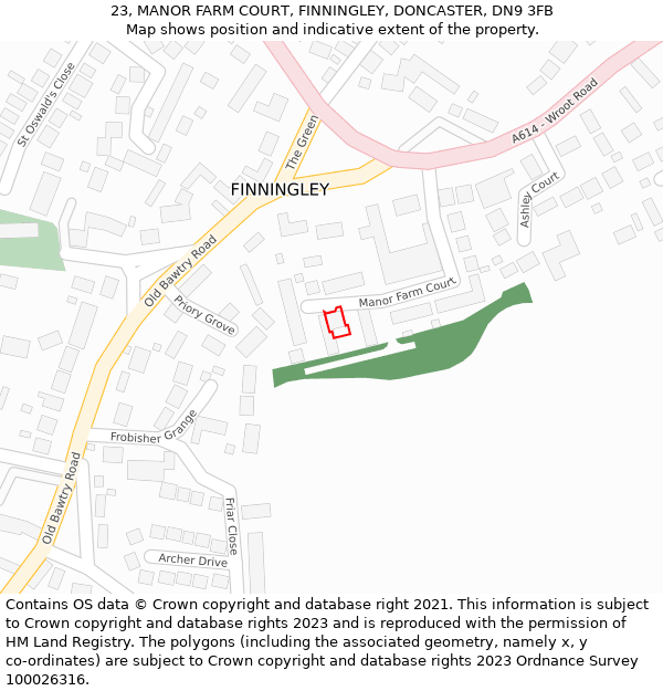 23, MANOR FARM COURT, FINNINGLEY, DONCASTER, DN9 3FB: Location map and indicative extent of plot