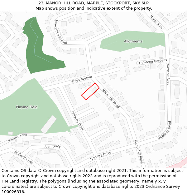 23, MANOR HILL ROAD, MARPLE, STOCKPORT, SK6 6LP: Location map and indicative extent of plot