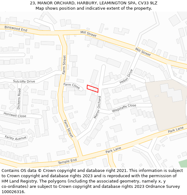 23, MANOR ORCHARD, HARBURY, LEAMINGTON SPA, CV33 9LZ: Location map and indicative extent of plot