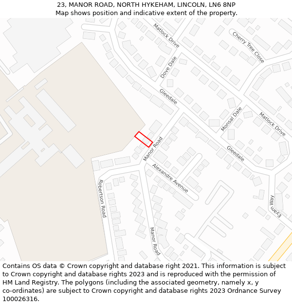 23, MANOR ROAD, NORTH HYKEHAM, LINCOLN, LN6 8NP: Location map and indicative extent of plot