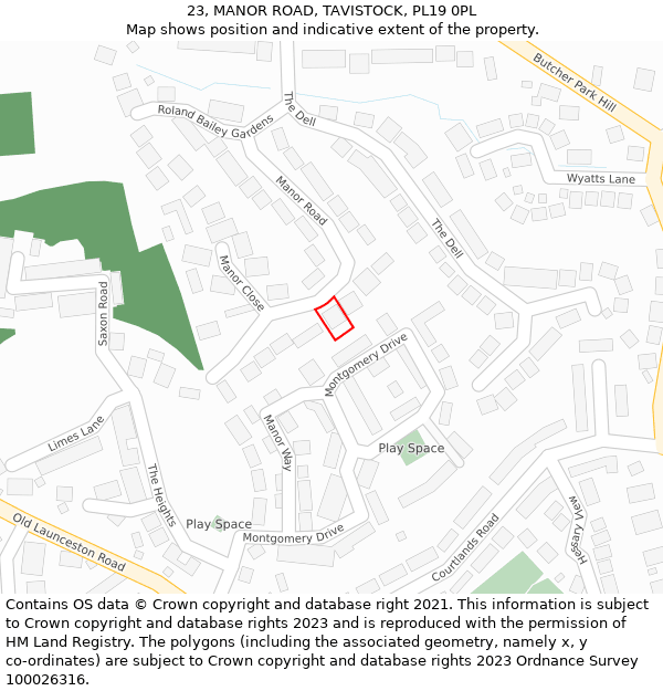 23, MANOR ROAD, TAVISTOCK, PL19 0PL: Location map and indicative extent of plot