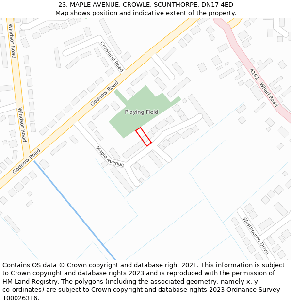23, MAPLE AVENUE, CROWLE, SCUNTHORPE, DN17 4ED: Location map and indicative extent of plot