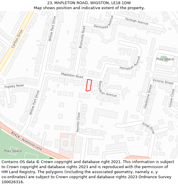 23, MAPLETON ROAD, WIGSTON, LE18 1DW: Location map and indicative extent of plot