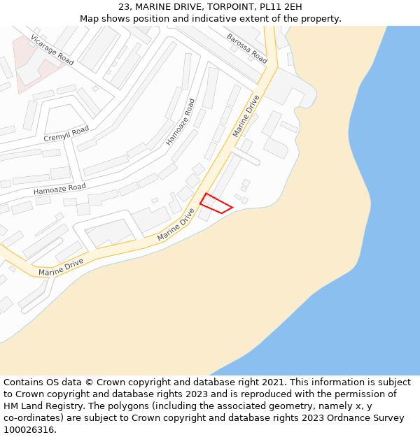 23, MARINE DRIVE, TORPOINT, PL11 2EH: Location map and indicative extent of plot