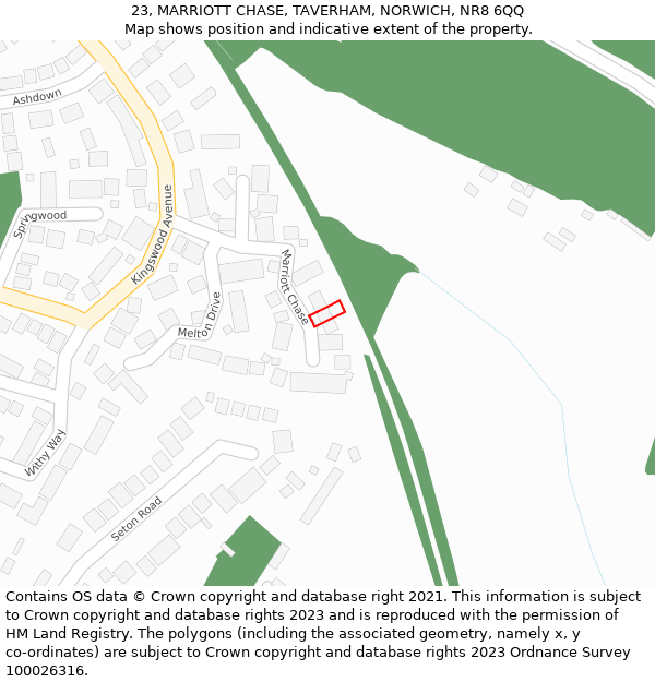 23, MARRIOTT CHASE, TAVERHAM, NORWICH, NR8 6QQ: Location map and indicative extent of plot