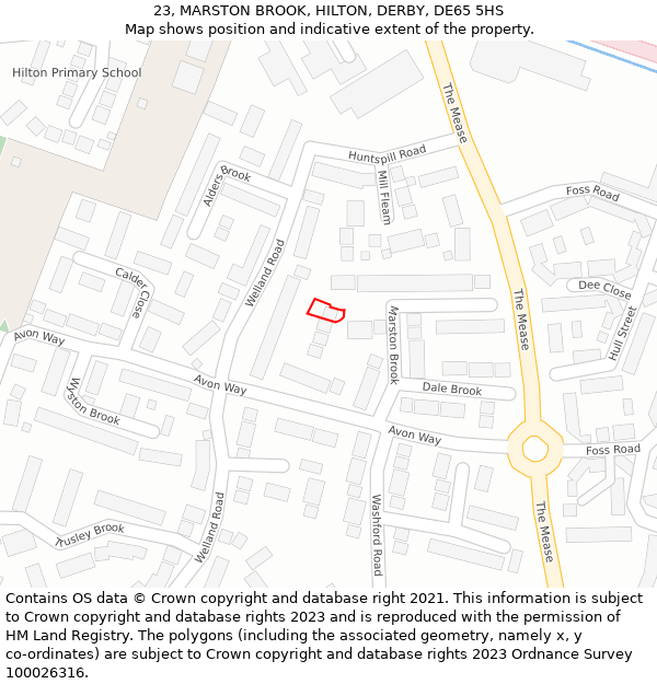 23, MARSTON BROOK, HILTON, DERBY, DE65 5HS: Location map and indicative extent of plot