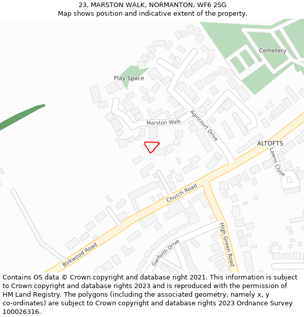 23, MARSTON WALK, NORMANTON, WF6 2SG: Location map and indicative extent of plot