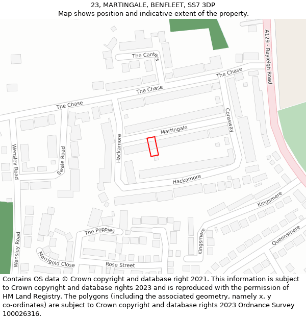 23, MARTINGALE, BENFLEET, SS7 3DP: Location map and indicative extent of plot