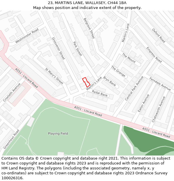23, MARTINS LANE, WALLASEY, CH44 1BA: Location map and indicative extent of plot