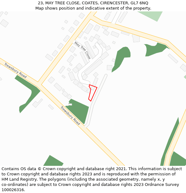 23, MAY TREE CLOSE, COATES, CIRENCESTER, GL7 6NQ: Location map and indicative extent of plot