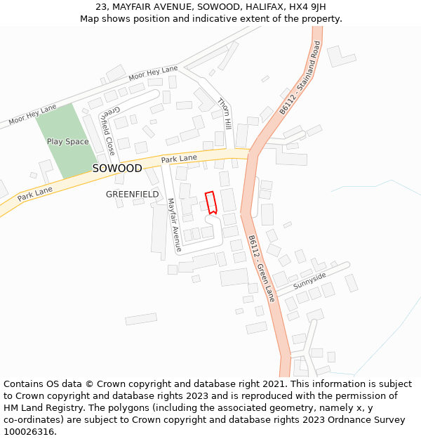 23, MAYFAIR AVENUE, SOWOOD, HALIFAX, HX4 9JH: Location map and indicative extent of plot