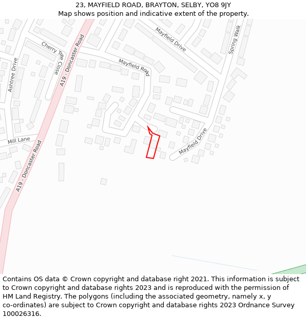 23, MAYFIELD ROAD, BRAYTON, SELBY, YO8 9JY: Location map and indicative extent of plot