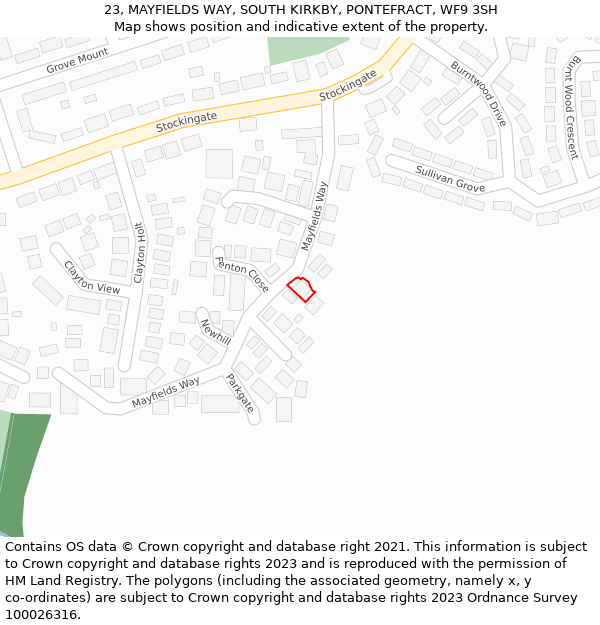 23, MAYFIELDS WAY, SOUTH KIRKBY, PONTEFRACT, WF9 3SH: Location map and indicative extent of plot