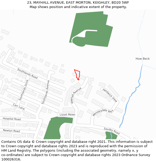 23, MAYHALL AVENUE, EAST MORTON, KEIGHLEY, BD20 5WF: Location map and indicative extent of plot