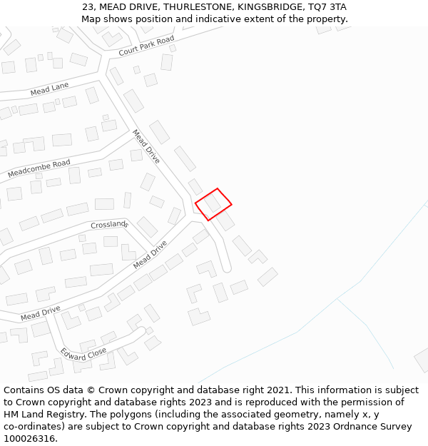 23, MEAD DRIVE, THURLESTONE, KINGSBRIDGE, TQ7 3TA: Location map and indicative extent of plot