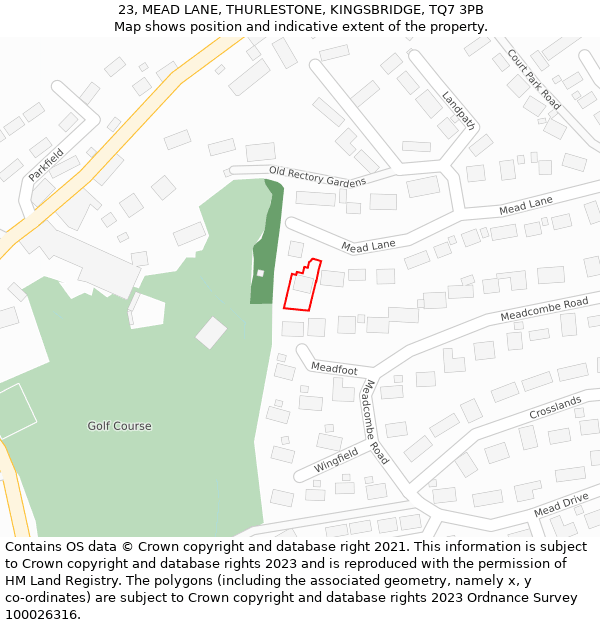 23, MEAD LANE, THURLESTONE, KINGSBRIDGE, TQ7 3PB: Location map and indicative extent of plot
