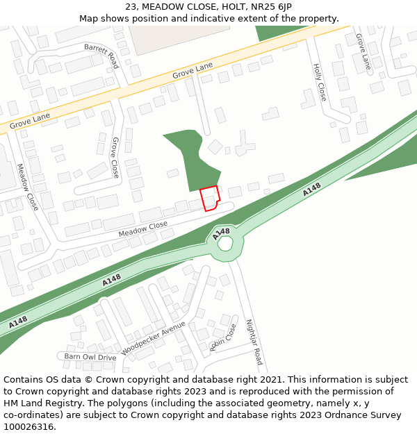 23, MEADOW CLOSE, HOLT, NR25 6JP: Location map and indicative extent of plot