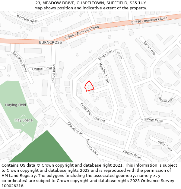 23, MEADOW DRIVE, CHAPELTOWN, SHEFFIELD, S35 1UY: Location map and indicative extent of plot