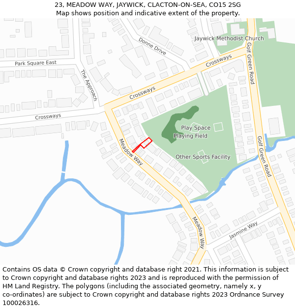 23, MEADOW WAY, JAYWICK, CLACTON-ON-SEA, CO15 2SG: Location map and indicative extent of plot