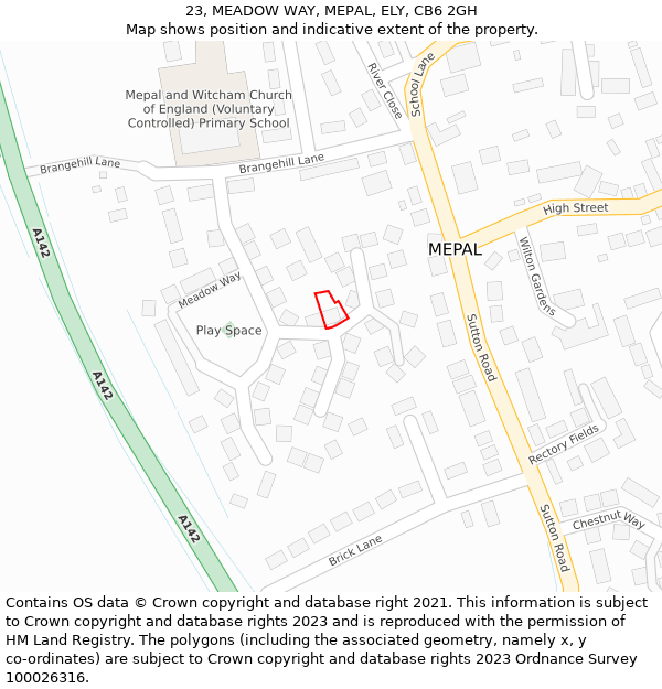 23, MEADOW WAY, MEPAL, ELY, CB6 2GH: Location map and indicative extent of plot