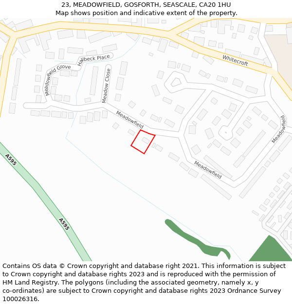 23, MEADOWFIELD, GOSFORTH, SEASCALE, CA20 1HU: Location map and indicative extent of plot