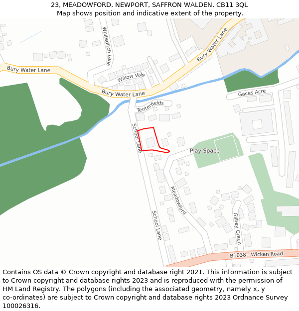 23, MEADOWFORD, NEWPORT, SAFFRON WALDEN, CB11 3QL: Location map and indicative extent of plot