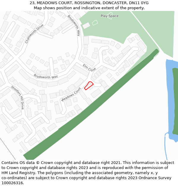 23, MEADOWS COURT, ROSSINGTON, DONCASTER, DN11 0YG: Location map and indicative extent of plot