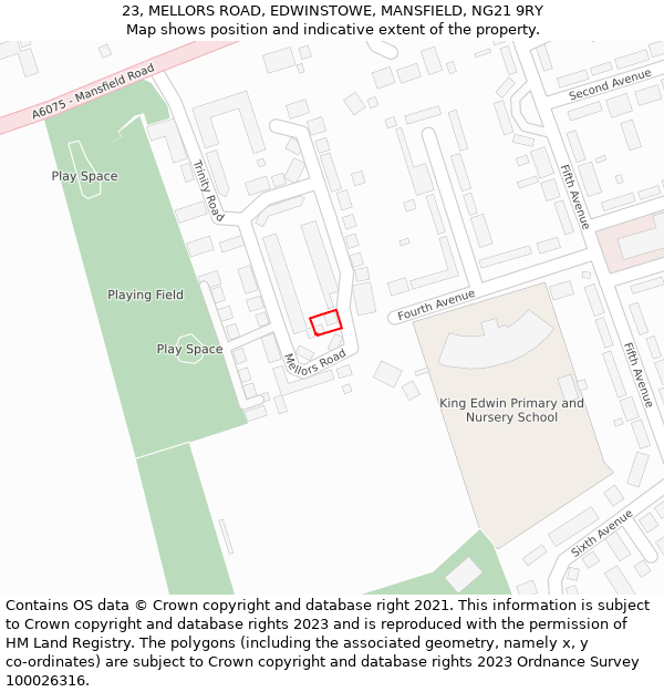 23, MELLORS ROAD, EDWINSTOWE, MANSFIELD, NG21 9RY: Location map and indicative extent of plot