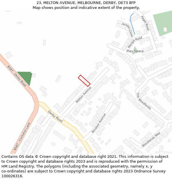 23, MELTON AVENUE, MELBOURNE, DERBY, DE73 8FP: Location map and indicative extent of plot