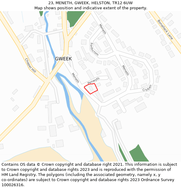 23, MENETH, GWEEK, HELSTON, TR12 6UW: Location map and indicative extent of plot