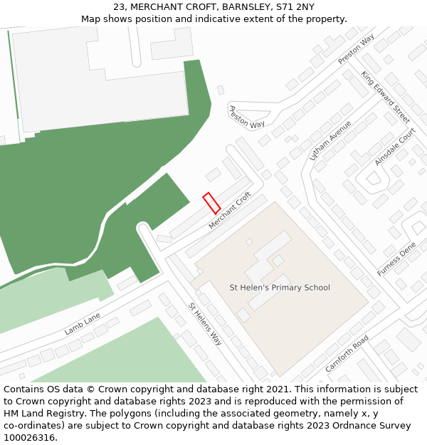 23, MERCHANT CROFT, BARNSLEY, S71 2NY: Location map and indicative extent of plot